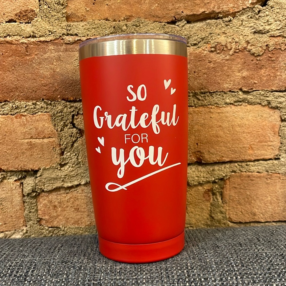 NWOT Red Gratitude Thank You Tumbler Water Bottle Holiday Gift NEW